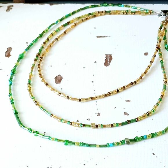 Seed Bead Necklace & Earring Set, Macrame Dangle Earrings, Layered Necklace 2 PC - Picture 4 of 7